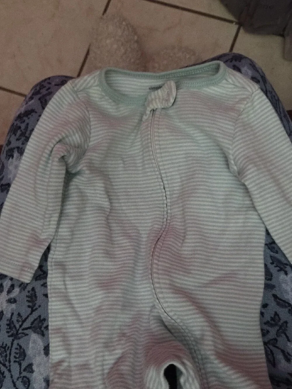 Baby Striped Mint Green Baby Footed One-Piece 0-3 Months